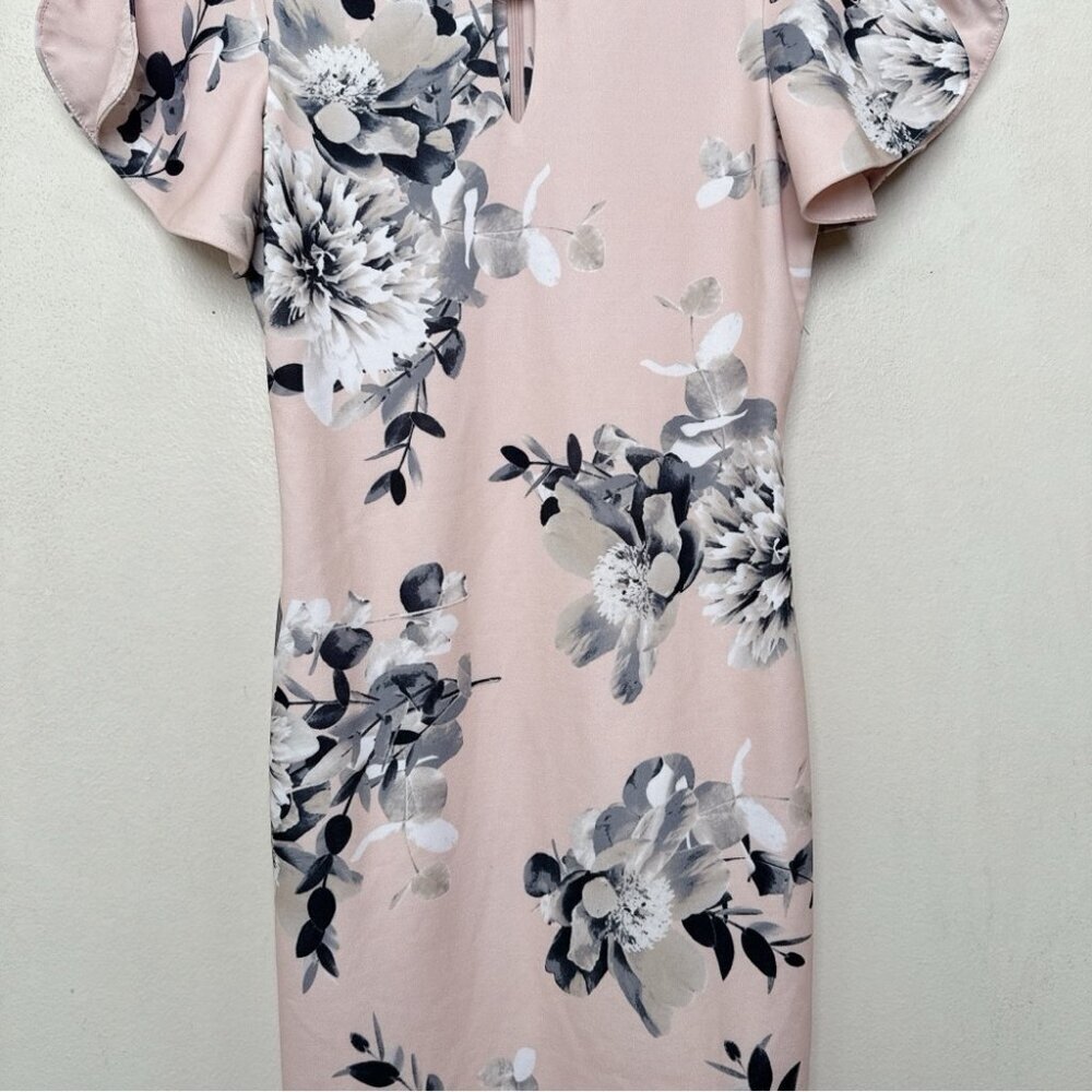 Calvin Klein Womens 2 Floral Ruffle Sleeve Sheath Dress Pink Color - Picture 6 of 12